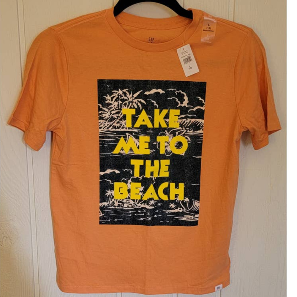 NWT! GAP Kids - "Take Me To The Beach" Tee - Orange, L